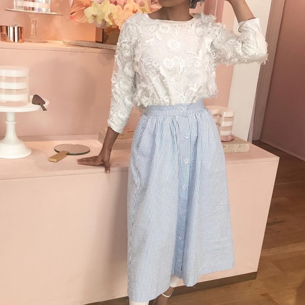 H&M striped button down midi skirt